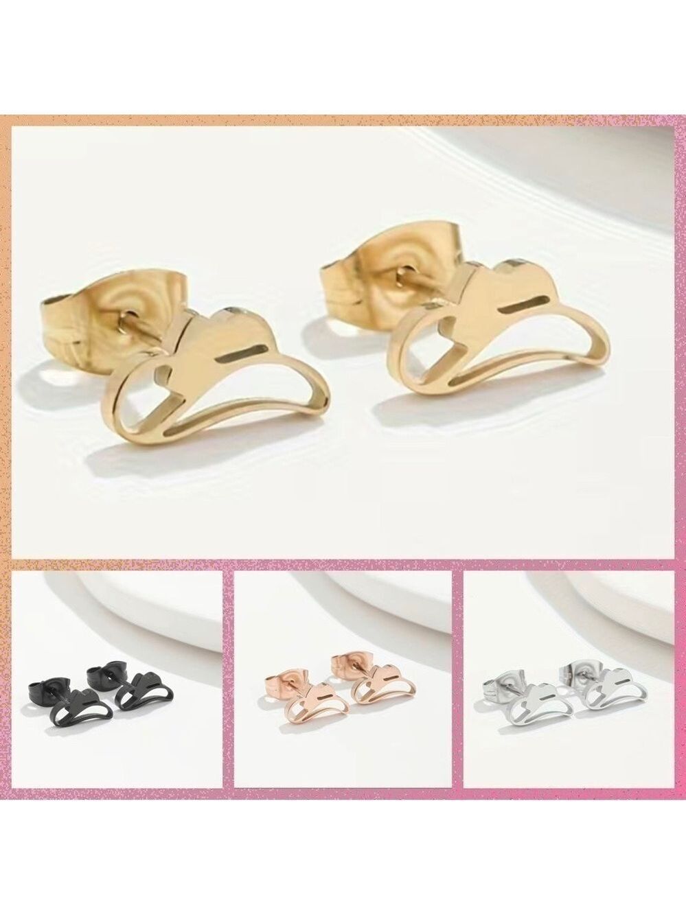 Cowboy Hat Stainless Steel Stud Earrings #810 (Color: Gold)